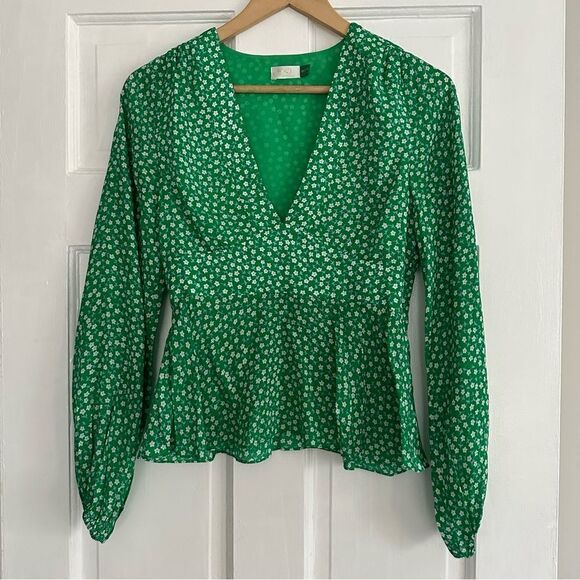 Rixo London Green Floral Kikki Top Silk Blend - Picture 5 of 10